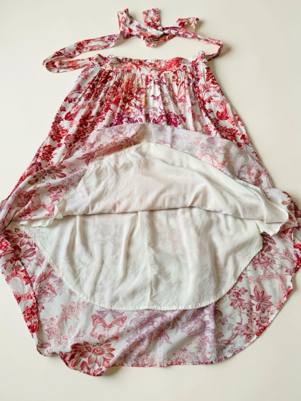 Maeve by Anthropologie Red and Rose Whimsical Print Midi Skirt Dipped Hem S - Picture 11 of 13